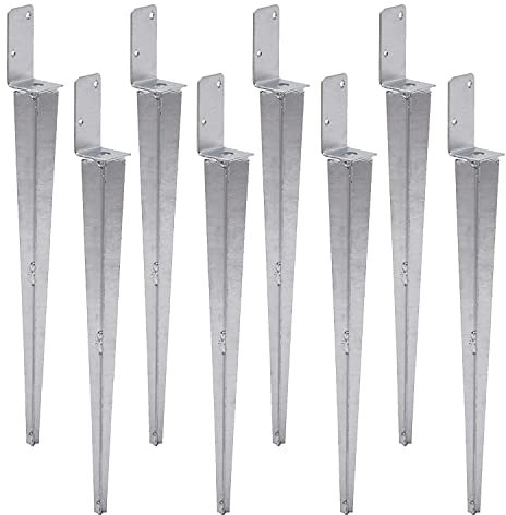 TRIBECCO 8 soportes universales para postes, para clavar, L, galvanizados en caliente, manguito de impacto, manguito de suelo, ancla, acero plateado (8, 50 x 600)
