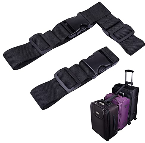Wisdompro 2 Pcs Add a Bag Luggage Strap, Heavy Duty Adjustable Suitcase Belt Travel Attachment Travel Accessories for Connecting Your Luggage Together - Black (T-Type and Normal)