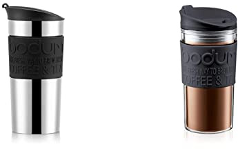BODUM 11068-01 Vacuum Travel Mug, 0.35 L - Small, Black & 11103-01S Travel Mug, Black, 0.35 Litre