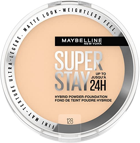 Maybelline Super Stay Up to 24HR Hybrid Powder-Foundation, Medium-to-Full Coverage Makeup, Matte Finish, 128, 1 Count