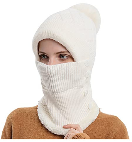 QinMMSPORTS Kapuzinermütze für das Gesicht der Kapuze Cold-Proof reiten Winter Cold-Proof Integrated Frauen Outdoor-Lätzchen Cap Fellmütze Mit Ohren (White, One Size)