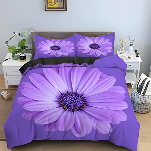 NDXRWDZR Bettwäsche 135x200 Lila Chrysantheme Bettwäsche-Set mit Reißverschluss Schließung Bettbezug für Kinder Mädchen Weicher Atmungsaktive Mikrofaser Bettwäsche + 2 Kopfkissenbezug 80x80 cm