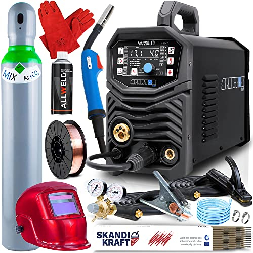 Spartus EasyMIG 210 LED - 3 IN 1 Schutzgasschweißgerät 200 A - MIG MAG, WIG DC, FLUX, MMA - Synergie, Induktivität, Lötschweißen - 2T/4T, Aluminium, Edelstahl, Set: ProfessionalPlus