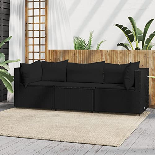 Tidyard 3-TLG. Balkonlounge Set Rattan, Balkonsofa, Gartensofa 3-Sitzer, Gartensofa Set, Gartenlounge Set Polyrattan, Gartenmöbel Rattan Wetterfest, Kissen Schwarz Poly Rattan