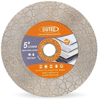 BGTEC Disque Diamant - 125MM x 22.23/15.875MM Disques à tronçonner diamantés pour Carreaux de Céramique, Porcelaine, Marbre, Granit, pierre artificielle