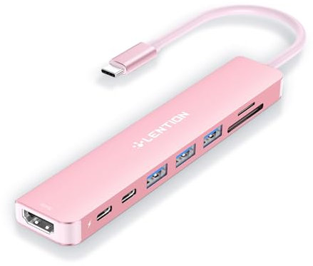 LENTION USB C Hub mit 4K60Hz HDMI, 100W PD, SD/TF Kartenleser, Typ-C Datei, USB 3,0 Adapter auf USB-C, für 2024-2016 MacBook Pro, Neues Mac Air, iPhone 16/15 Plus Pro Max, Thunderbolt 3/4