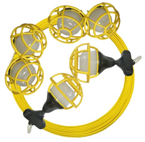 Owleye 50FT Construction String Lights, 85W 8000ML Led String Work Light, Temporary Utility Rope Lighting, 120V, 6 Bulbs, 1 Pack for Crawl Space, Basement