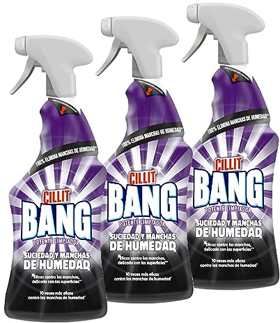 Cillit Bang Manchas de Humedad y Suciedad, potente limpiador juntas negras, baño, cocina, formato spray, 3 x 750 ml (2,25 L)