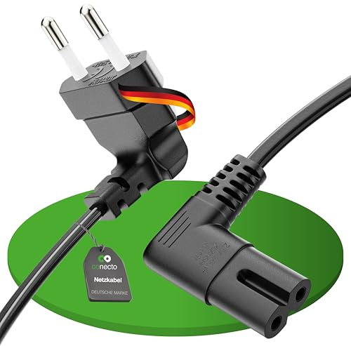 conecto Netzkabel Eurostecker 90° Typ C auf IEC C7 2-polig für PS5 TV 3m | Stromkabel Verlängerungskabel für PS3 PS4 PS5 TV Receiver Haushaltsgeräte – universelles 2-poliges Netzkabel schwarz