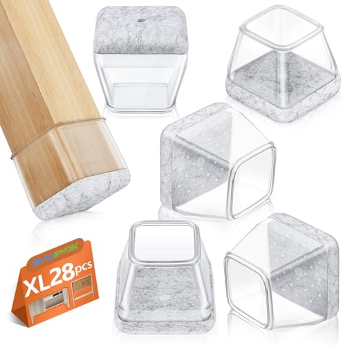 28 Pezzi Feltrini per Sedie Quadrati, Gommini in Silicone con Feltro, Tappi per le Gambe Delle Sedie per Pavimenti in Legno, Protezione Antigraffio, Elastiche(Fit:41-50mm)