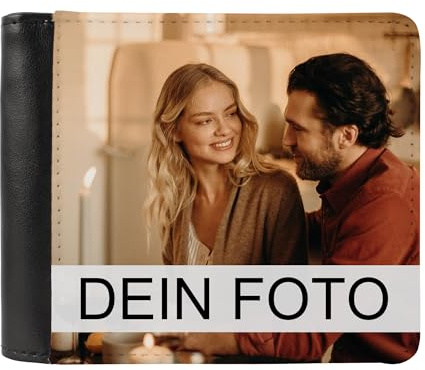 Meliyya Geldbeutel mit eigenem Foto selbst gestalten, Personalisierte Geldbörse Damen Herren Kunstleder Brieftasche Portemonnaie Portmonee, Schwarz