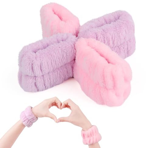 Juego de 4 Bandas de Lavado para el Lavado de la Cara,Faciales Muñequeras Spa,Toalla de Muñeca Elástica Absorbente para Maquillaje y Lavar Cara Banda Muñequeras de Lavado Elásticas,para Campañas Yoga
