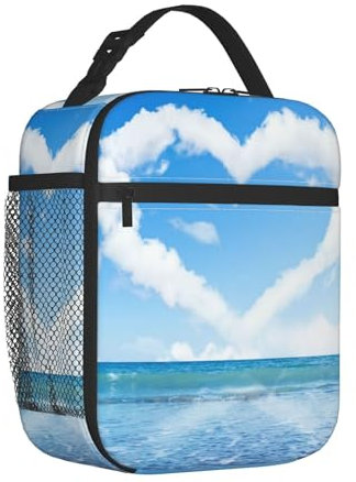 LAMAME Borsa portapranzo a forma di cuore con stampa romantica da spiaggia, unisex, riutilizzabile, con cerniera, per lavoro, picnic, viaggi
