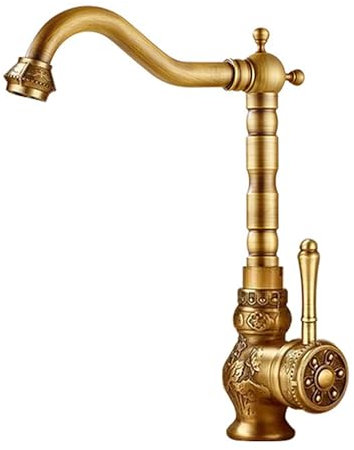 JSDQQG Monocommande Mitigeur Vasque À Poser,Rétro Robinet Salle Bain Rotatif À 360°,Laiton Monotrou Mitigeur Cuisine,Retro：Tall