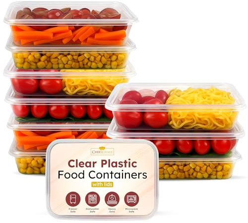 CHEF ROYALE Food Storage Container with Lids 10x 650ml Plastic Food Prep Takeaway Container with Airtight Lids Microwave, Freezer & Dishwasher Safe Ideal for Takeaway Recyclable (10, 650ml)