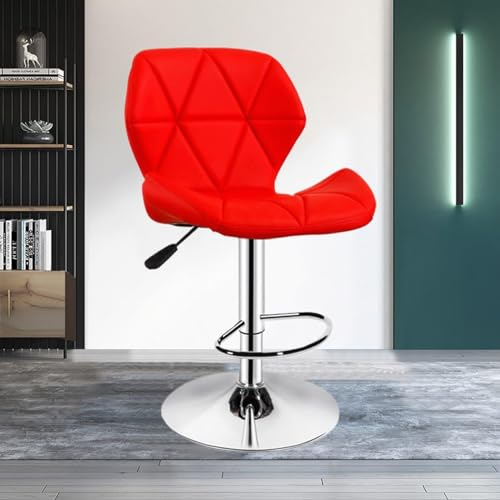 Moderner Barhocker aus PU-Leder, verstellbare Thekenhöhe, Barhocker mit Rückenlehne und Fußstütze, gepolstert, ohne Armlehnen, drehbar, Barstuhl für Küche, Esszimmer, Rot