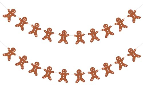 HAICN 2 Stück Lebkuchenmann-Weihnachtsgirlande, Filz-Girlande, Banner, Wimpelkette, Weihnachtsfeier, Zuhause, Baum, Wanddekoration für Mann und Frau, Weihnachtsfeierzubehör