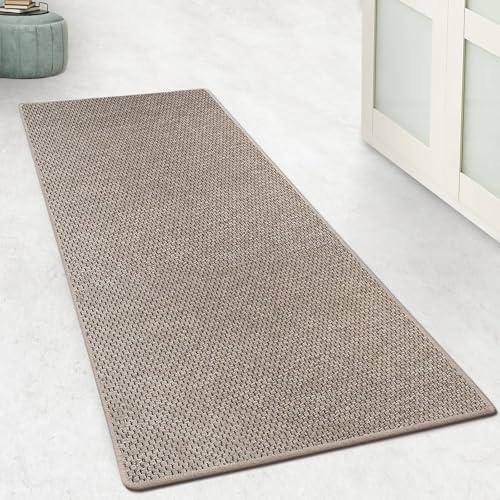 Floordirekt Küchenteppich Läufer 200x100cm für Küche, Flur, Schlaffzimmer & Wohnzimmer Bettvorleger rutschfest & waschbar in Sisal Optik - Flurteppich - Teppichläufer Meterware nach Maß Taupe Kalkutta