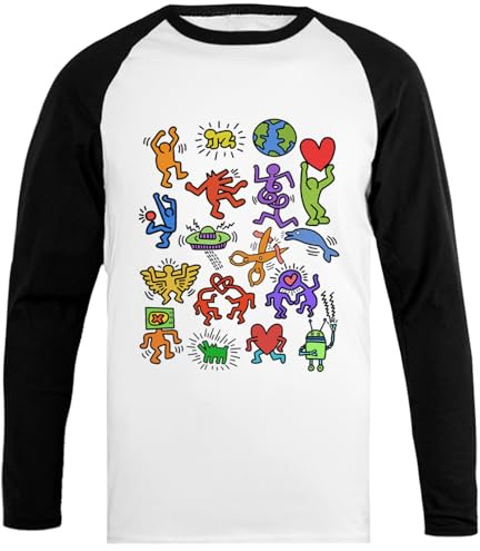 Haring Symbols Camiseta Unisex De Béisbol, Camisa De Manga Blanca Y Negra