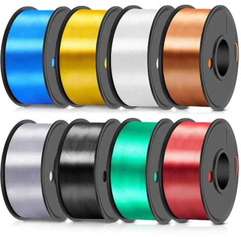 TECBEARS PLA Silk Filament 3D-Drucker Multicolor Bundle, Schwarz+Weiß+Silber+Gold+Blau+Grün+Rot+Kupfer, 8 Spulen 2 kg, 250 g pro Spule