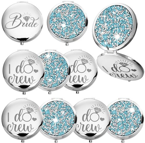 Barydat 10-teiliges Brautjungfer-Geschenk-Set, Vergrößerung, Kompaktspiegel, Braut, I Do, Crew, Brautjungfer, Antragsgeschenke, Reisen, kleiner Spiegel für Geldbörse, Make-up, Taschenspiegel für