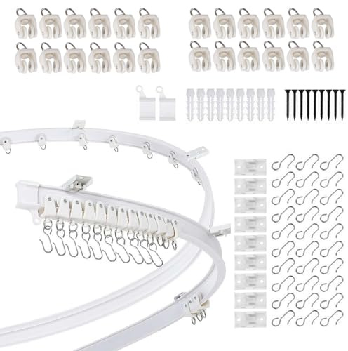 3M Gardinenschiene, Flexible und Biegbare Vorhangschiene Deckenmontage, Curtain Rail mit Stummen Rollen für Vorhänge, Duschvorhang, Krankenhaus-Vorhangschienensystem(Weiß)