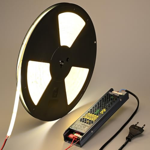 BENLUN Tira LED COB Exterior Impermeable 48V 20 Metros con Transformador | 4000K Blanco Natural Luces LED Adhesiva Cortable 160W CRI 92 IP65 para Habitacion, Patio, Jardín, Iluminación Decorativa