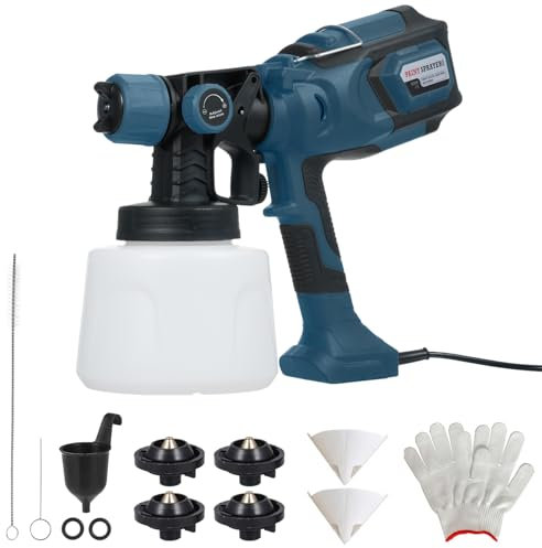 Mulcort Paint Sprayer, 850W High Power Electric Spray Gun, 4 Nozzles and 3 Patterns, 1200Ml Container, Easy to Clean for Furniture Cabinets Fence Walls Door Garden Chairs Blue