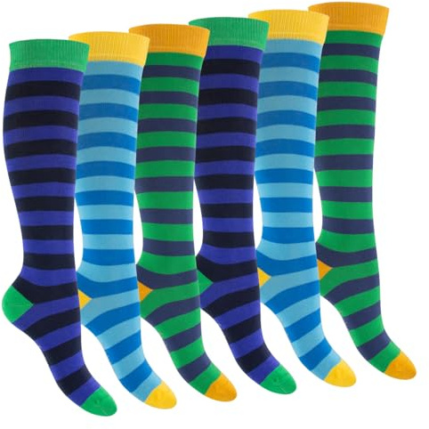 Footstar (6 par kvinnor män knästrumpor randiga knähöga strumpor mönstrade, Rio, 43-46 EU