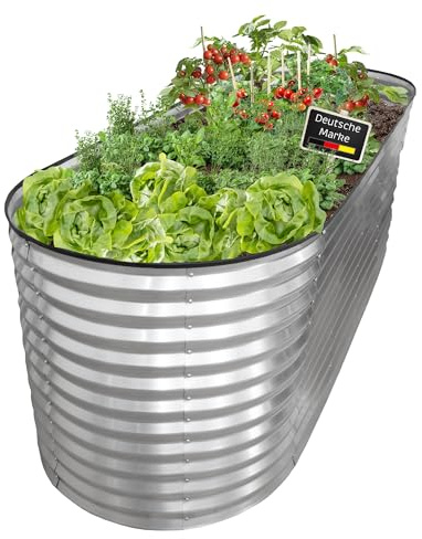 NATIV Hochbeet Metall 240x80x78 cm oval, galvanisiert, wetterfestes Garten Hochbeet mit Bodengitter gegen Wühlmäuse und Kantenschutz, stabiles Pflanzbeet für Gemüse, Kräuter und Blumen im Außenbereich