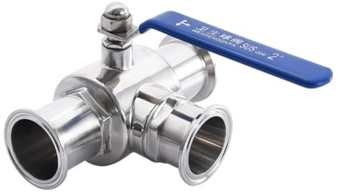 AWWVRLMM ball valve Stainless Steel 3-way Sanitary Ball Valve T-Port L-Port 19/25/32/38/45/51mm Ferrule OD 50.5mm 64mm Ball Valve For Food Liquids Gases(L Port,OD 19mm)
