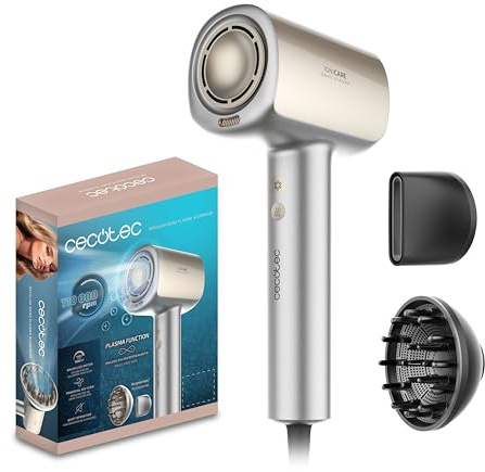 Cecotec Secador de Pelo Brushless de Última Generación DryGlam Nano Plasma Aluminium. Potencia de 110,000 RPM y 1600W, Función de Plasma, Gran Flujo de Aire, Duradero, 3 Temperaturas y 3 Velocidades