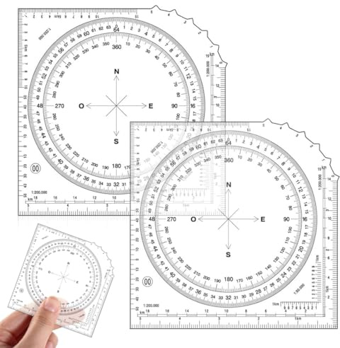 GXGM 2 Stück Winkelmesser,Militär Planzeiger,Vollkreiswinkelmesser, Kartenwinkelmesser,Militärischer Winkelmesser,Koordinaten Skala Topografische Karten,Marschzahlmesser