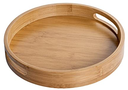 EXHUMKY 1Pc Japanese Style Round Bread Tray Insulated Bamboo Serving Tray for Home Outdoor Parties Safe Practical for Snacks Fruits Pastries Storage
