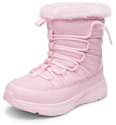 DREAM PAIRS Girls Boys Winter Snow Boots, Slip Resistant Faux Fur Lined, Windproof Warm Slip-On Boots for Kids,Size 13 Little Kid,Pink,KKUMSB2507