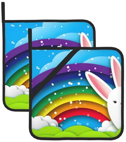 Happy Easter Bunny - Set di presine da forno grandi e resistenti al calore, con presine quadrate da 20,3 cm