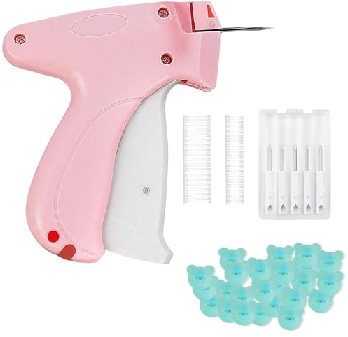 1 Set Micro Stitch Gun Kit, Pink Mini Clothing Fixer for Sewing Repairs | Pink Clothing Fixer Kit, 1 Gun, 5 Needles, 100 Caps and 1100 Fasteners, for Sewing Repairs, Tags, Socks and Hems