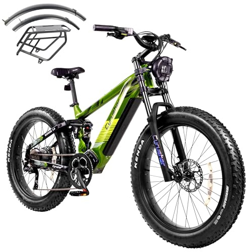 Extrbici Aluminium-Elektrofahrrad 26 Zoll Ranger, 250W 25km/h, 52V 20Ah 128km, Luftfederung, 9 Gänge, Breitreifen Grün