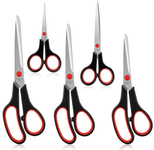 5 pcs Scissors Set, Kitchen Scissors UK, Multipurpose Craft Scissors Stainless Steel Sharp Blades, Comfort Soft Grip Handle, for Fabric, Craft Home Offices Schools-Black