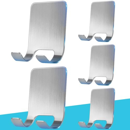 Pamofuper 5 Pezzi Porta Rasoio Doccia, Supporto per Rasoio Doccia | Ganci Adesivi Bagno, Acciaio Inossidabile 304, Autoadesivo Gancio Adesivo,Impermeabile e Antiruggine(Argento)