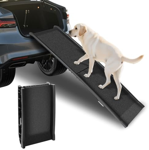 Folding Pet Car Ramp for Large Dogs, Foldable Pet Vehicle Ramp Dog Car Ramps with Non-Slip Rug Surface,Extra Long Dog Pets Stairs Lightweight Portable Dogs Steps for Cars Bed Sofa, Indoor Outdoor