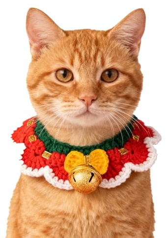 Gestricktes Katzen-Weihnachtshalsband, Weihnachts-Haustier-Fliege, Gestricktes Katzenhalsband, Verstellbarer Haustier-Halswärmer - Für Familientreffen, Fotoshooting, Party, Rollenspiel,