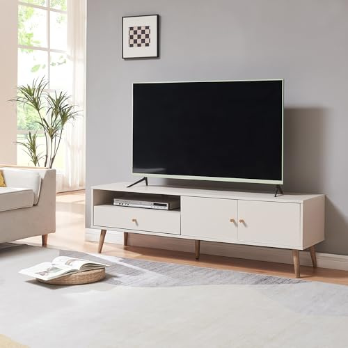 [en.casa] Mobile Porta TV con Cassetto Scomparto Aperto Vano Chiuso 2 Ante Mobile Basso di Archiviazione Stand Centro Multimediale per Soggiorno Salotto 150x39x45 cm - Grigio chiaro