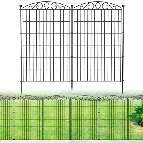 12 Panel No Dig Decorative Garden Fence - 107cm H x 7.8 m L, Tall Animal Barrier for Dogs Rabbits, Rustproof Metal Wire Panels for Yard, Patio, and Outdoor Border Use