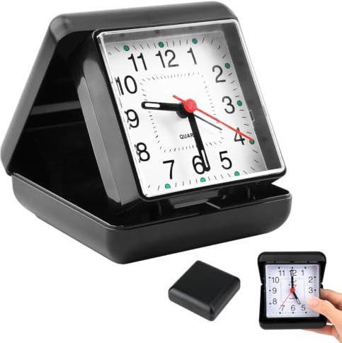 SKJJM Travel Alarm Clock Folding Design, Quartz Travel Alarm Clock Battery Operated Bedside Silent Clock, Portable No Ticking Clocks with Clear Arabic Numbers for School Bedside Travel OfficeDesk Camp
