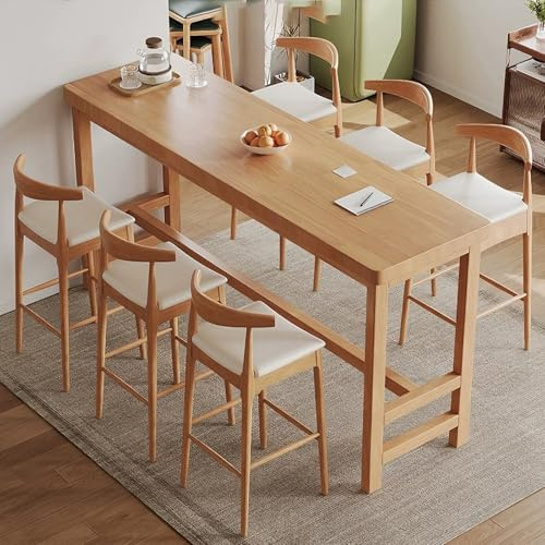 Rektangulära Bartabeller, Modern Mat- och Köksbord Mellan Århundradet, Tjocklek på Massivt Trä Bordplatta 5cm, Barhöjd Bord, För Hemkontor Arbetsplats(Beige,120x60x105cm/47x24x41in)