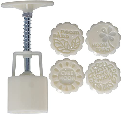 Molde para pastel de Luna, prensado a mano, ABS de calidad alimentaria, sin BPA, altura ajustable con 4 sellos redondos para hornear postres y galletas (Inglesa)