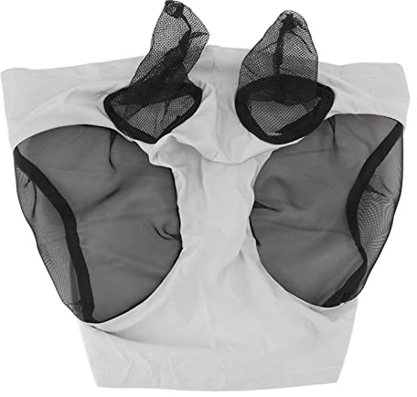 petjoyful Máscara de malla para moscas de caballo, transpirable, elástica, con protección para las orejas, equipo ecuestre (Gris)