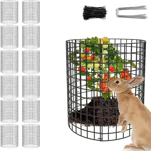 6/12 Pack Metal Plant Protector Cage, Reusable Rustproof Garden Plant Cover with Ground Stakes & Zip Ties, Animal Barrier for Vegetables Seedlings Strawberry Rose Shrubs, Indoor Outdoor (12pack)