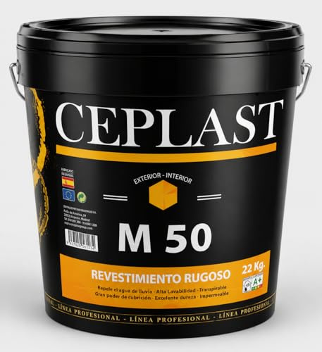 CEPLAST M50 Revestimiento Rugoso Fachadas Exterior 14L – Impermeable y Transpirable – Antimoho – Alta Resistencia Exterior – Revestimiento Acrílico para Cemento, Hormigón y Mortero